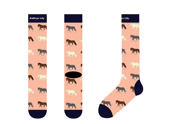Tall Boot Socks-Peach Trotting Ponies