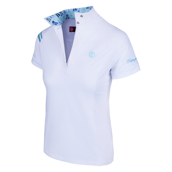 ProAir3 Short Sleeve White Show Shirt - Teal Ribbons