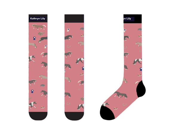 Tall Boot Socks- Peach Ponies